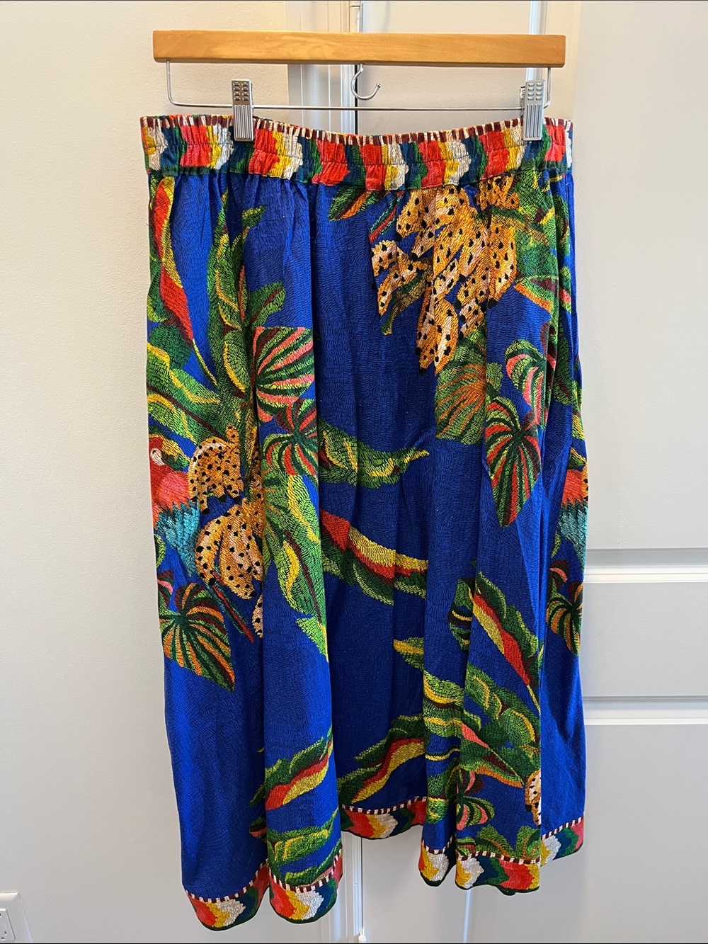 FARM Rio Blue Tropical Midi Skirt with Multicolor Trim - Picture 3 of 3